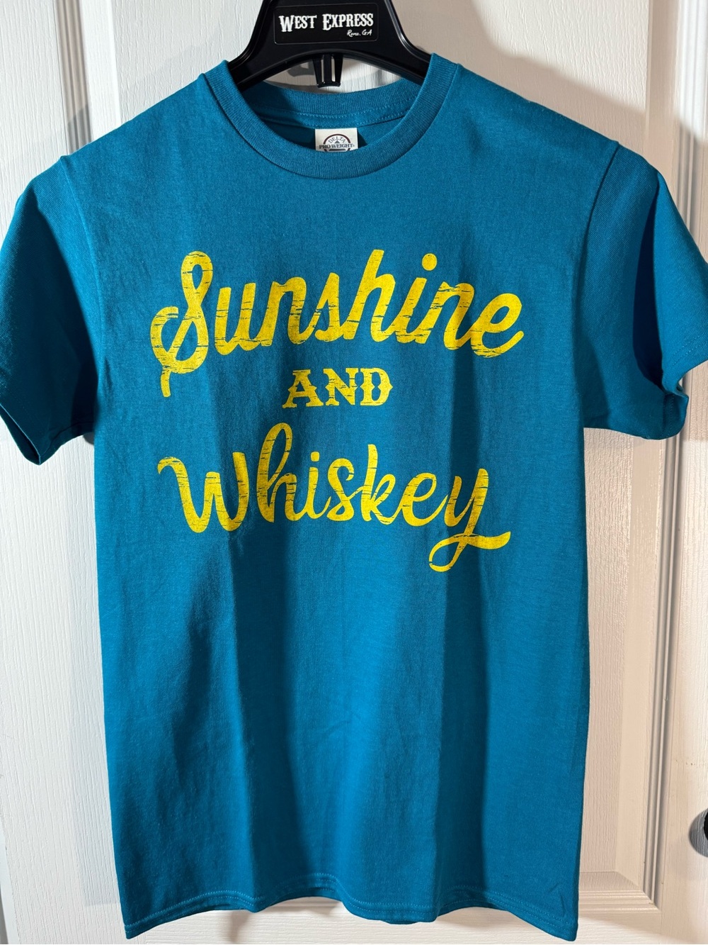 Sunshine and Whiskey Teal T‑Shirt with Yellow Print